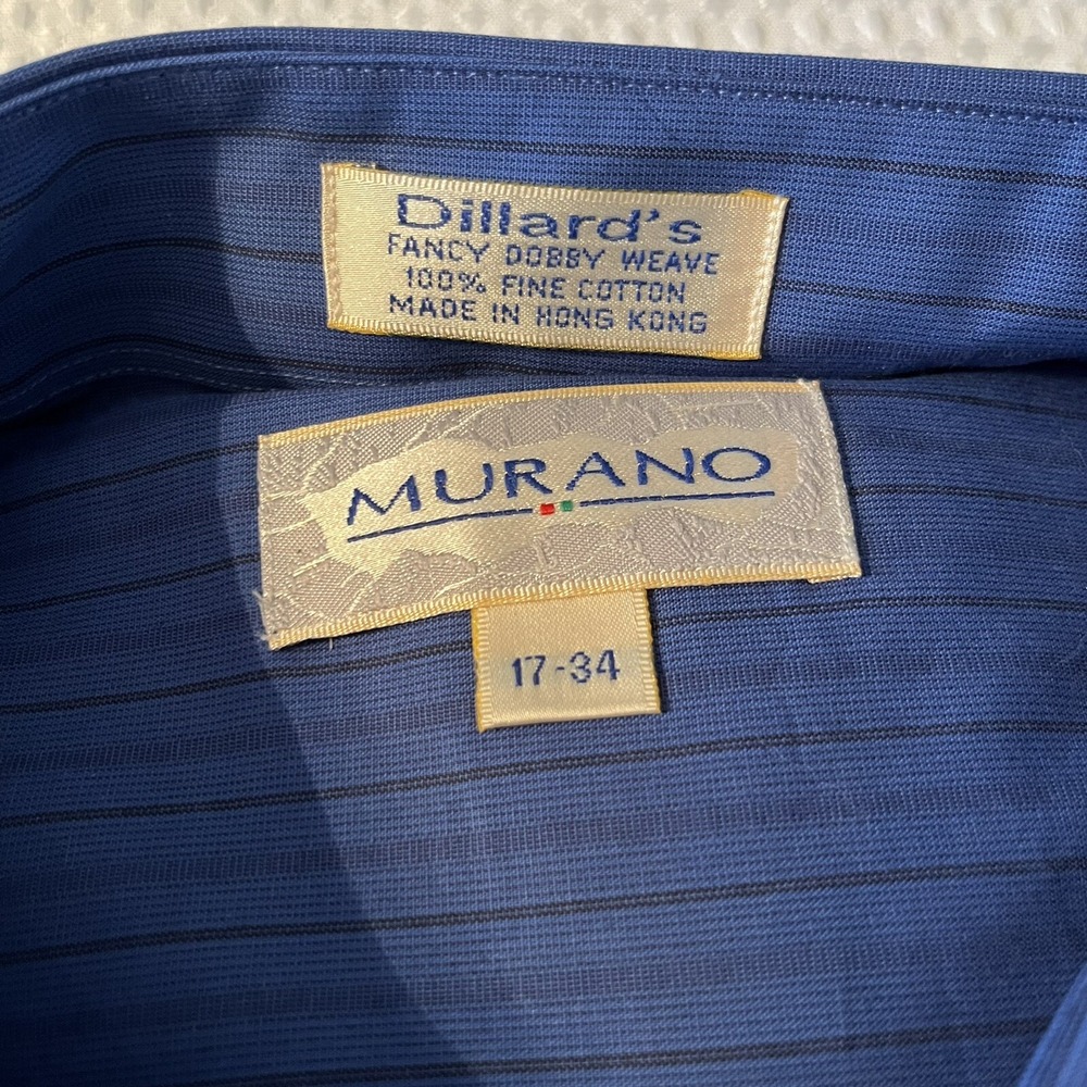 NEW Murano 100% FINE COTTON Button Down Shirt XL BLUE Striped VINTAGE - Picture 2 of 3